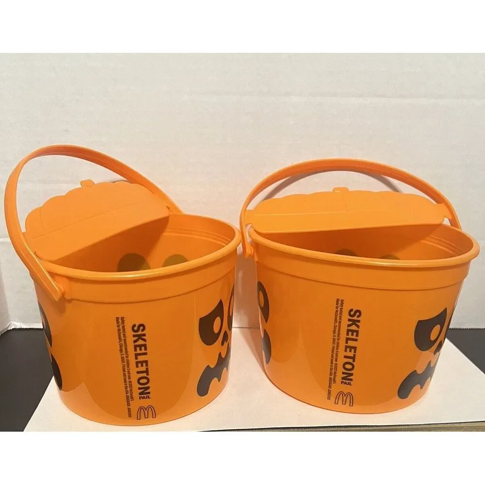 2023 McDONALD'S Halloween Bucket Pail HAPPY MEAL TOYS‎ Orange Skeleton Set Of 2